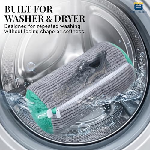 Image of Reusable Shoe Laundry Bag for Washing Machine & Dryer | Plush Zippered Washing Pouch for Sneakers, Baby Items & Delicates (Grey) Pack of -1
