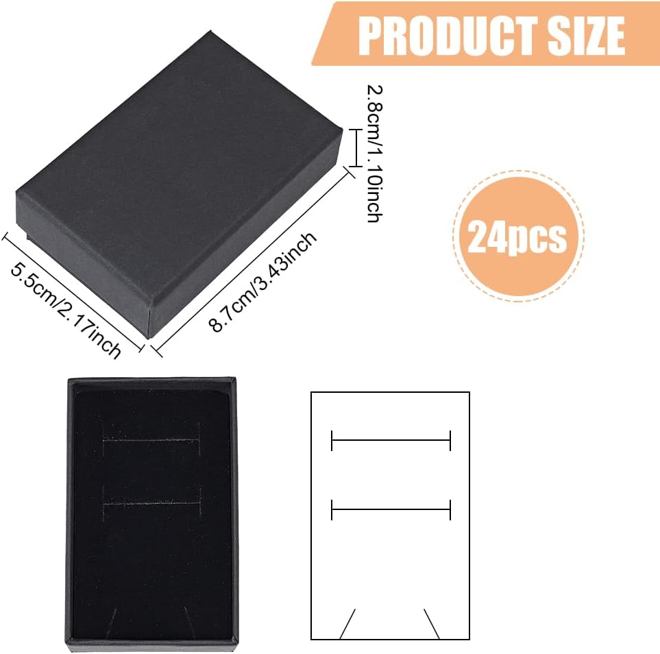 BENECREAT 24 Pack Kraft Square Cardboard Jewelry Boxes Necklace Earring Gift Box for Jewelry, Wedding Party, Valentine, Mother's Day Festival Gift Packaging, 2x3.2x1inch, Black