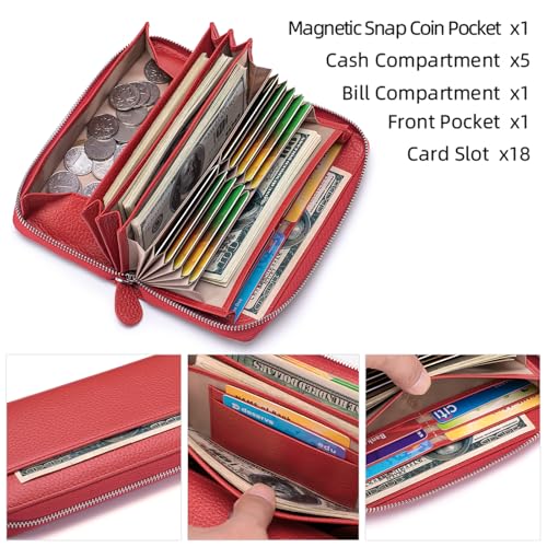 Image of RFID Blocking Womens Zipper Wallet Leather Large Capacity Billfold Clutch Zip Around Wallets for Women