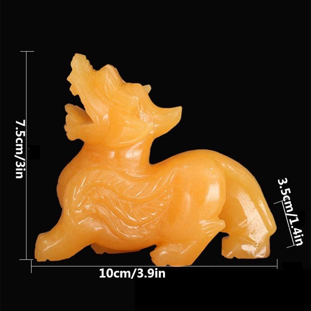 Una Coppia di Statue Cinesi Feng Shui PiXiu/PiYao attirano ricchezza e buona Fortuna Decorazione in Giada Gialla Prosperità Figurine Casa e Ufficio 0904