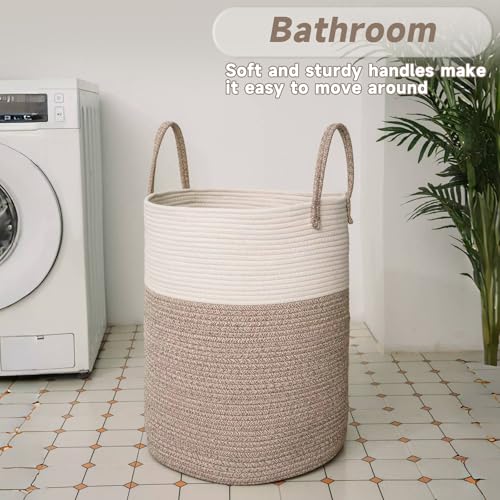 large woven laundry basket hamper60l cotton rope storage bin for blanketstoys and clothesdecorative tall nursery hamper for living roombaby nurserybathroom and bedroombrown