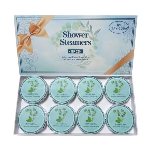 Shower Steamers Aromatherapy 8 Pack Menthol & Eucalyptus Shower Bombs with Natural Essential Oils Quick Relief Nasal Congestion Relaxation & Self Care Gifts for Women & Men