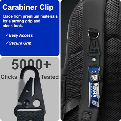 Image of SnapStrap MotoLink Carabiner Keychain Compatible with Yamaha Bike Strong Heavy-Duty Metal Clip with Fabric Key Ring Bike Accessory (Racing Blue)