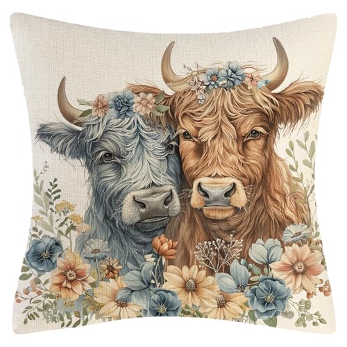 Tivleed Cadeaux de vache Highland, coussin de vache Highland, cadeaux écossais, décoration d'intérieur écossaise, housse de coussin imprimé animal, 45 x...