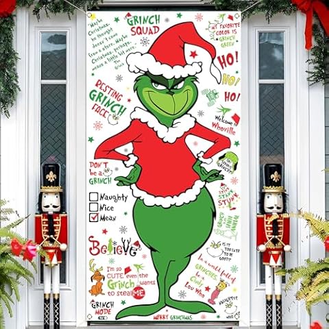 Vohado Green Christmas Door Cover Welcome to Whoville Decorations Xmas Winter Birthday Party Decor Front Door Banner Cover