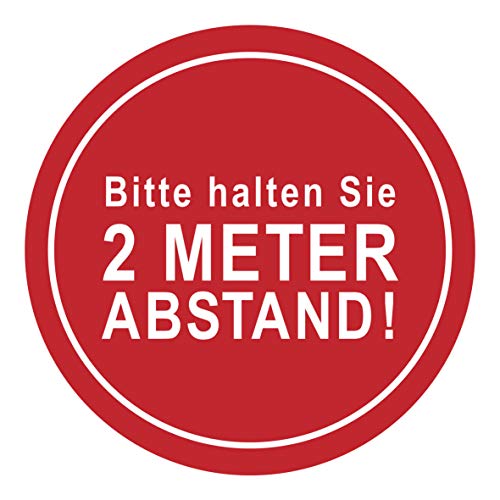 5 Stück Bitte halten Sie 2m Abstand Aufkleber Ø 21cm Sticker Diskretion Gebotszeichen mit UV Schutz Warnzeichen für Außen-und Innenbereich von STROBO
