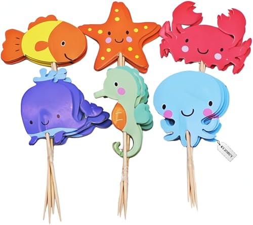 Decoración para cupcakes para decoración de tartas, fiestas temáticas náuticas, baby shower, suministros de cumpleaños para niños (24, animales del