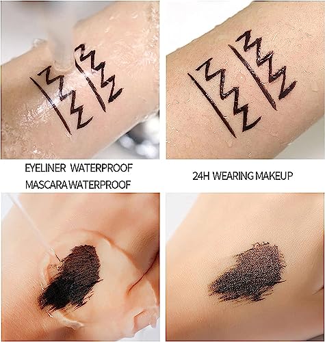 4D Silk Fiber Eyelash Mascara & Eyeliner Kit, 4D Eyelash Mascara with Liquid Eyeliner Kit, Waterproof Sweat-Proof SmudgeProof, for Longer, Thicker, Voluminous Eyelashes Perfect Eyes Makeup-Black - Image 6