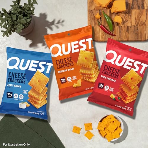 Image of Quest Cheesy Protein Crackers Variety Pack, Zesty Ranch, Cheddar Blast, Spicy Cheddar, High Protein, Low Carb, 12 Count (4 each flavor)