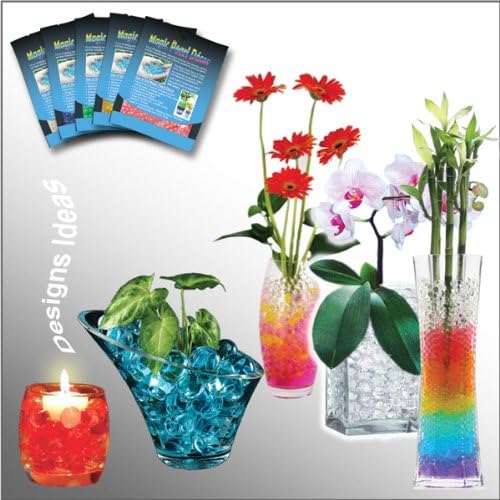 Water Pearl Beads - 5 pk. Multicolor Water Absorbimg Crystals Creating Aqua -Beads that can be used for Live Floral Arrangments ,Decorative Vase Filler, Wedding Centepiece and more