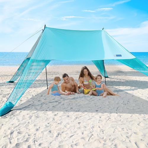 Large Portable Beach Shade- 15X10ft, Easy Setup, UPF50+ Protection, Ultra-Stable, Gull-Wing Beach Tent