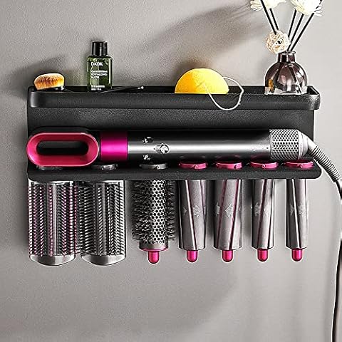 Hosoncovy Metal Wall Mount Holder Organizer Stand Storage Rack with Storage Shelf for Dyson Airwrap Styler and Brushes Cover