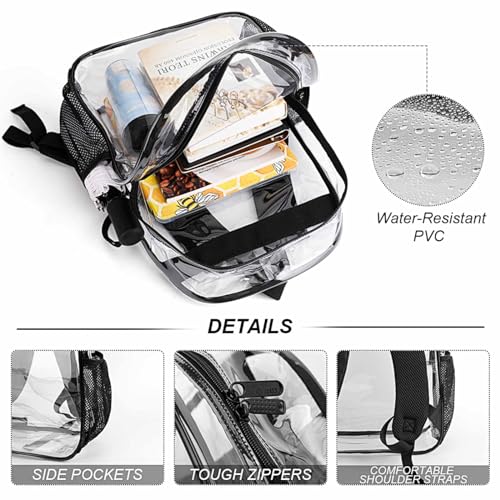 Custom Baseball Clear Backpack Heavy Duty for Girls Kids Boys Women Men - PVC Baseball Printing Transparent Backpack for Schools Stadium Concerts Work - Clear/Black2