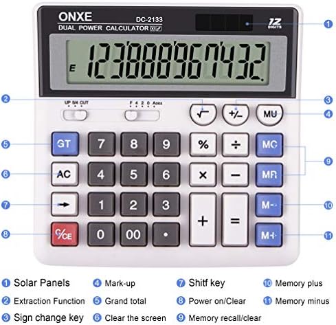 Calculator Desktop,ONXE 5” Large LCD Display Calculator,Standard Function Calculators with 12 Digit Number and Big Button, Solar and Battery Dual Power, Financial Accounting Calculator for Office