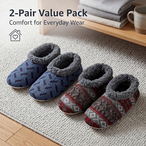 Image of cosyone1997 2-Pair Mens Slippers Sherpa Lined Fuzzy Slipper Socks Non Slip | Soft sole, gripper dots, flexible fit, machine washable, sizes 8-9 to 14-15