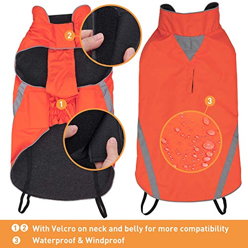 Wasserdichter Hundemantel Hundejacke mit Kragenloch Klettverschluss Fleece gefüttert reflektierender Wintermantel für mittelgroße große Hunde Orange 5XL