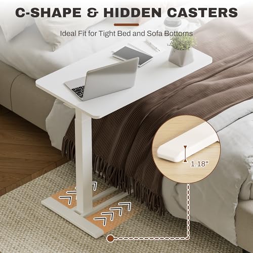 Flexispot H7W-2816 Mobile Standing Desk With Wheels Pneumatic Laptop Desk Rolling Computer Cart Movable Height Adjustable Small Sit Stand Desk Computer Workstations Home Use(27.6 Inch W X 15.7 Inch D,White thumb #1