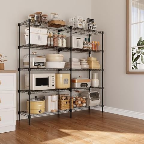 ChicHabitat Wire Shelving Heavy Duty Load 1400LB, 5 Tier Shelf, 59" W x 13.8" D x 59" H Metal Storage Rack, Adjustable Shelves, Standing Storage Shelf Units for Pantry Kitchen Bathroom- Black Cover