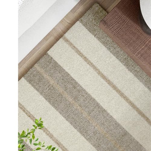 Tapis de salon doux et isolant à rayures géométriques crème YHT078 A - 4
