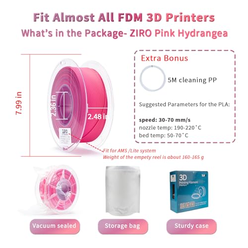 Image of ZIRO Fast Gradient PLA 1.75mm, Matte Texture Rainbow Filament for 3D Printing, Fit Most 3D Printers and Pen, 2.2lbs Spool PLA Material, Pink Hydrangea