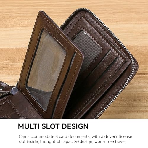 Men's Wallet, Zip Leather Wallet, Front Pocket Card Holder, Men's Gift, RFID（black）2