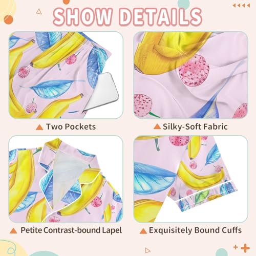 senya Crayon Banana Leaf Satin Summer Pajama Sets Silk Short Sleeve Button Down Sleepwear3