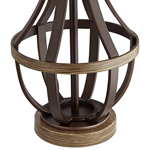 Franklin Iron Works Louanne Industrial Rustic Farmhouse Table Lamp 29" Tall Oil Rubbed Bronze Brown Metal Burlap Linen Drum Shade For Bedroom Living Room House Home Bedside Nightstand Office Family #TOP4