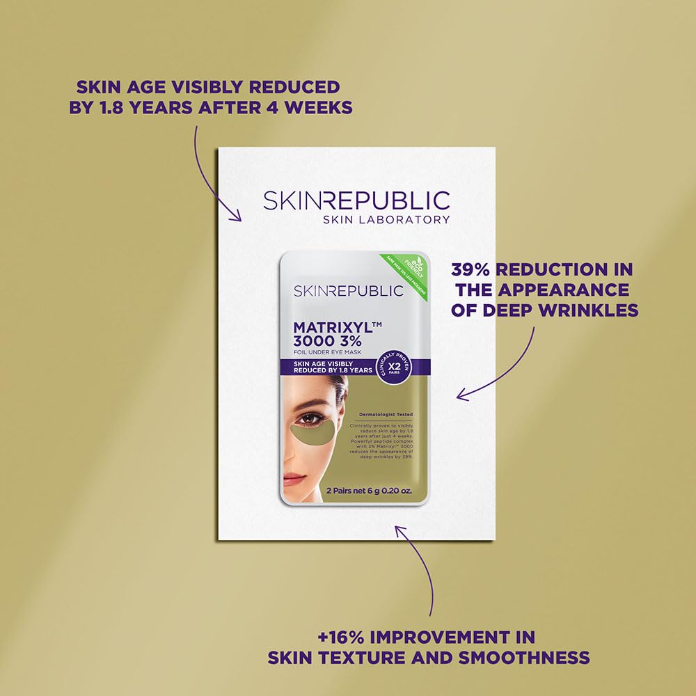 Skin Republic Matrixyl 3000 Anti-Aging Under Eye Patches (2 Pairs)– Under Eye Masks with Peptide Complex, Boosts Collagen & Elastin, Reduces Deep Wrinkles, Improves Skin Texture & Reverses Skin Aging