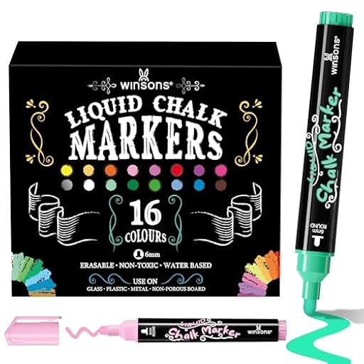 WINSONS Bolígrafos de tiza para pizarras, bolígrafos de pizarra blanca, bolígrafos de tiza líquida borrables para pizarra, ventana, pizarrón de bistró, tablero de menú artístico, 16 colores | Ya disponible en tu tienda friki favorita! En mundofriki.es!