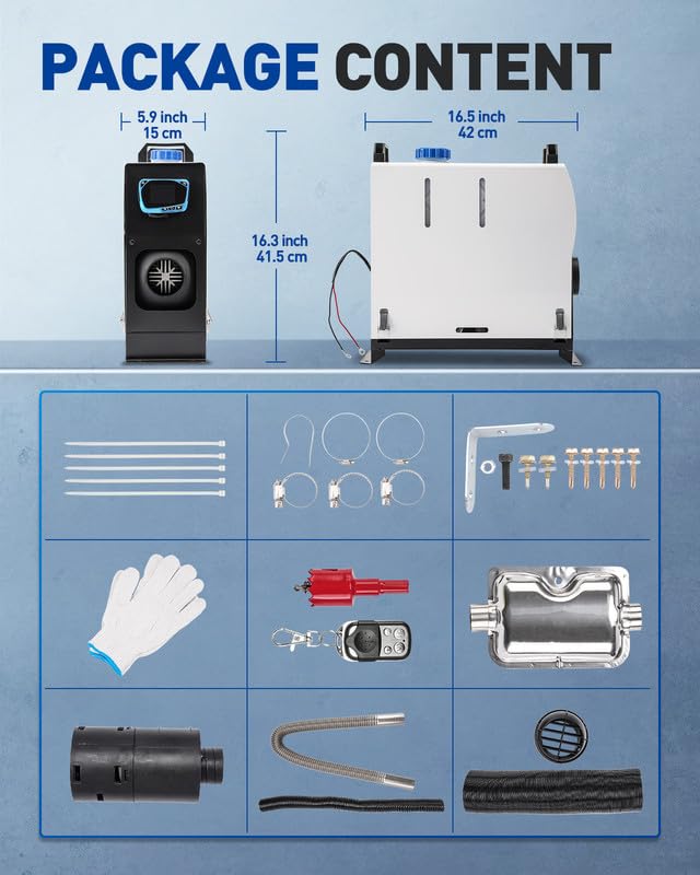 Calefactor de estacionamiento de aire diésel todo en uno de 8 kW y 12 V con silenciador, interruptor LCD y control remoto para camiones, barcos, remolques, turismos, autocaravanas y furgonetas campe