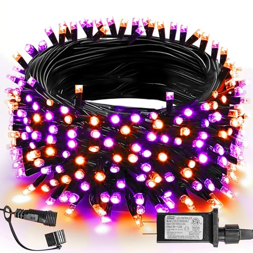 Image of TW SHINE Halloween Lights, 200 LED 66FT Outdoor Halloween Lights Plug in with 8 Modes, Waterproof Halloween Lights Outdoor, Indoor Decorations for Party Yard Haunted House Decor, Orange and Purple