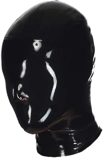 Latex Mask Unisex Black Rubber Latex Hood with Nose Holes sm Hood 0.6mm