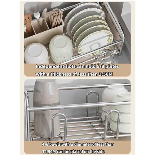 Abtropfgestell Geschirr Geschirrabtropfgestell Dish Rack Geschirrständer Abtropfhalter Abtropfgitter Geschirrablage Abtropfschale Abtropfständer Geschirrkorb Klein Besteckkorb (Gray,43x17x17cm)