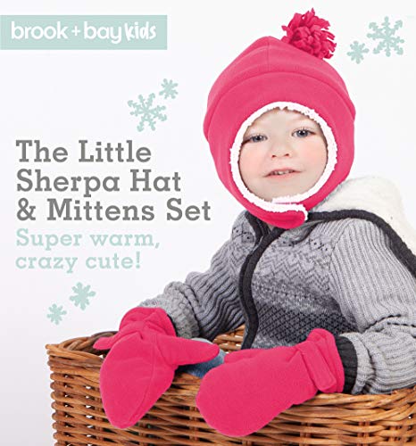 Baby & Toddler Sherpa Lined Fleece Winter Hat & Mitten Set - Warm Snow Trapper Pom Hat & Gloves for Infant Kids, Boys & Girls