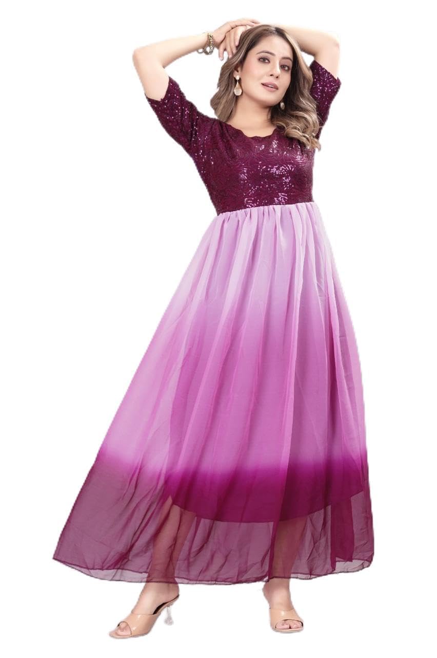 Women’s Georgette Anarkali Gown with Sequin Work | Stylish Flared Maxi Dress for Women-image-17