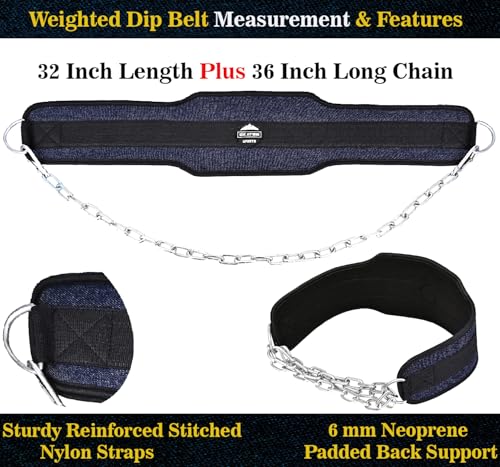 Dip Belt with 36 inch Heavy Duty Adjustable Steel Chain Weight Lifting Gym Training 6 inch Padded Back Support Dipping Belt for Chin Up Pull Up Squats Powerlifting Bodybuilding Workout - Image 4