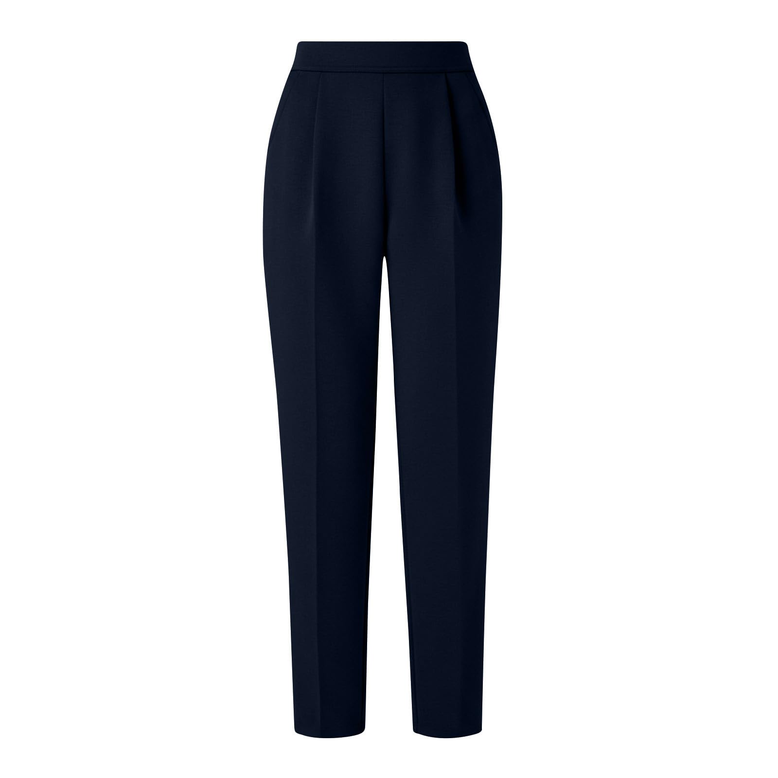 Générique Pantalon Costume Femme Été Couleur Unie, Décontracté Pantalon Taille Haute Élastique avec Poches, Pantalons Léger Jambe Droite, Pants Fluide Chic pour Travail Ville Maison