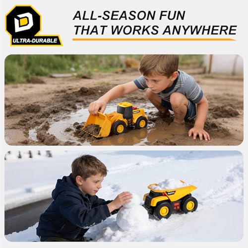 Image of 5 PCS Construction Vehicles Toy Set for Kids - Friction Powered Bulldozer, Dump Truck & Road Roller with Lights & Sounds, Sandbox Beach Sand Toys for Toddlers Boys Girls Ages 3-5 4-8, Birthday Gift
