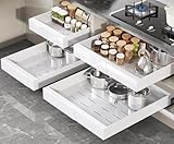 Seinloes 4 Pack Pull Out Cabinet Organizer 21' Deep,Full Extension 3 Slide Rails Slide Out Drawers With Raising Pad for Framed Cabinets,Expandable Width (12.3'-20.5'),No Drill Roll Out Shelves,White