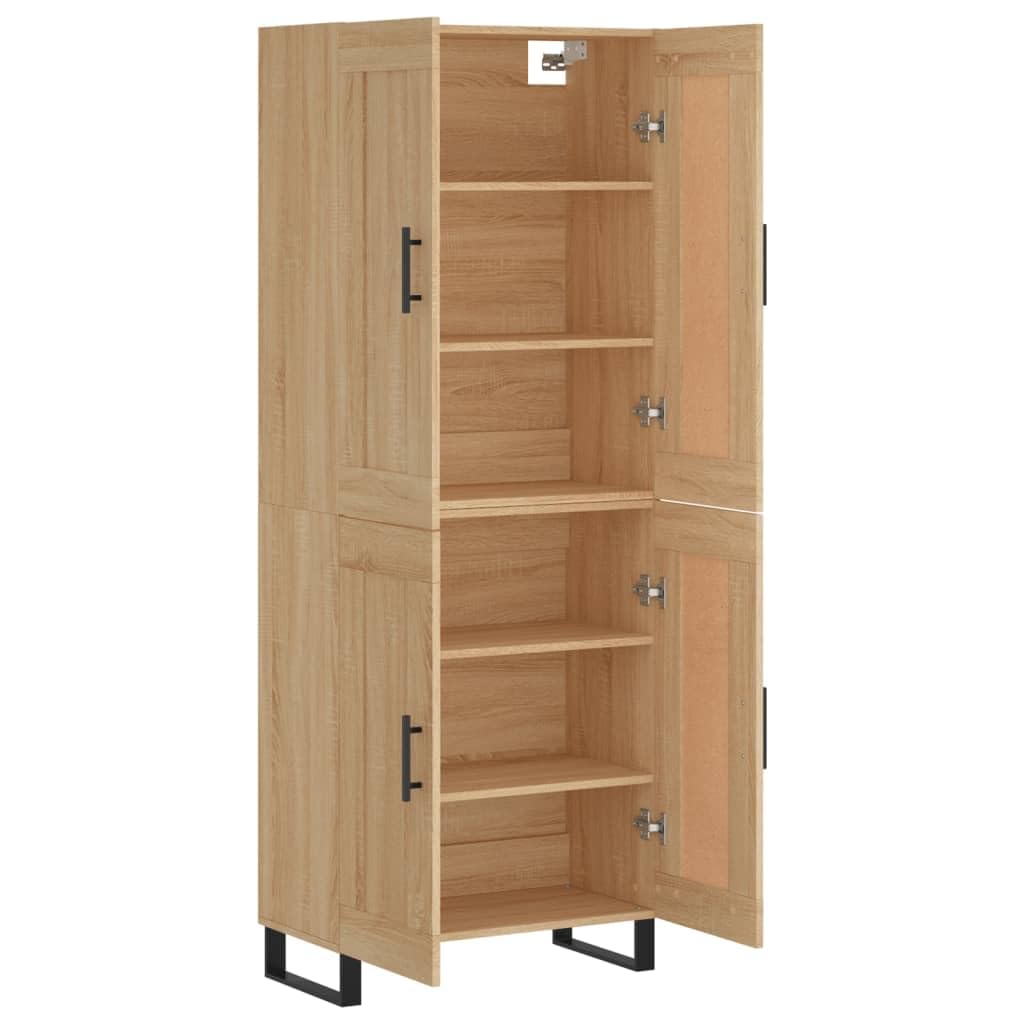 Highboard Sonoma Roble 69,5 x 34 x 180 cm, robusto armario de madera con puertas, mucho espacio de almacenamiento para salón, pasillo y cocina
