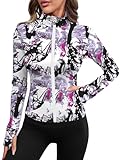 Avoogue Lightweight Full Zip Track Jacket Women's Breathable Running Gym Yoga Outerwear White Floral L