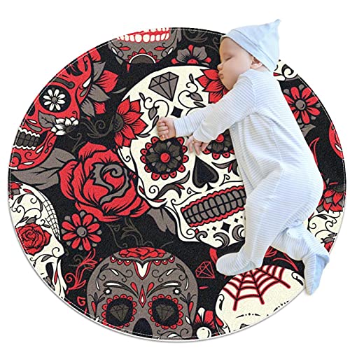 Tapis rond - Motif roses et têtes de mort Cover