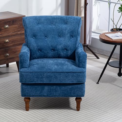 Sillón moderno tapizado azul con patas de madera miniatura 3