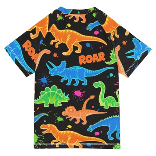 Fluorescent Green Orange Dino Spot Black Short Sleeve Bathing Suit Kids Kid Swimsuits for Girls Rashguard Girls for 3-12 Years trajes de bano para ninas2
