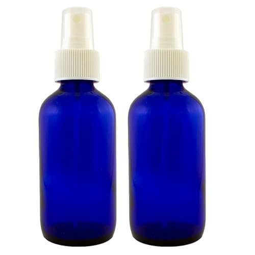 Aspersores de vidrio color azul, dos botellas, botella reutilizable de 4 onzas, genial para aceites esenciales, productos Organic Beauty,