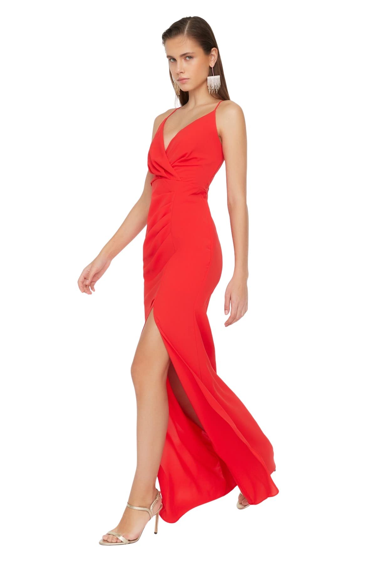 Trendyol FeMan Maxi Shift Regular fit Woven Evening Dress Red