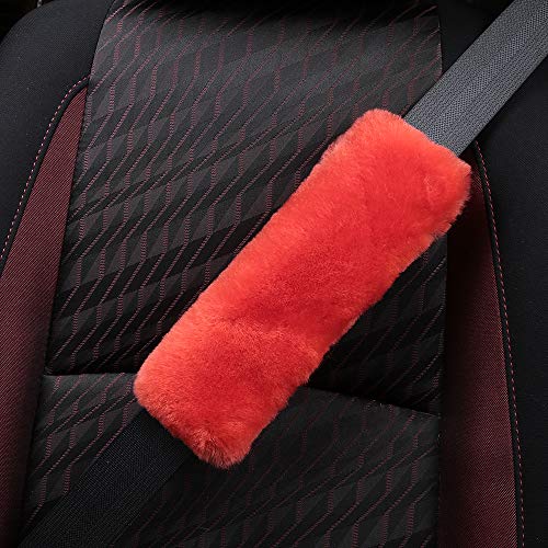 Image of OGLAND 2 Pack Sheepskin Car Seat Belt Cover Pads | Wool Seatbelt Cushions