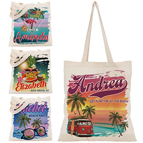 Personalized Beach Canvas Tote Bags Gifts For Girls - 8 Design & 2 Text Line - 15"X16" Custom Shoulder Aloha Summer Bag Gift For Women - Customizable Grocery Bag Custom Large Totes Bag For Holiday C2 #TOP27
