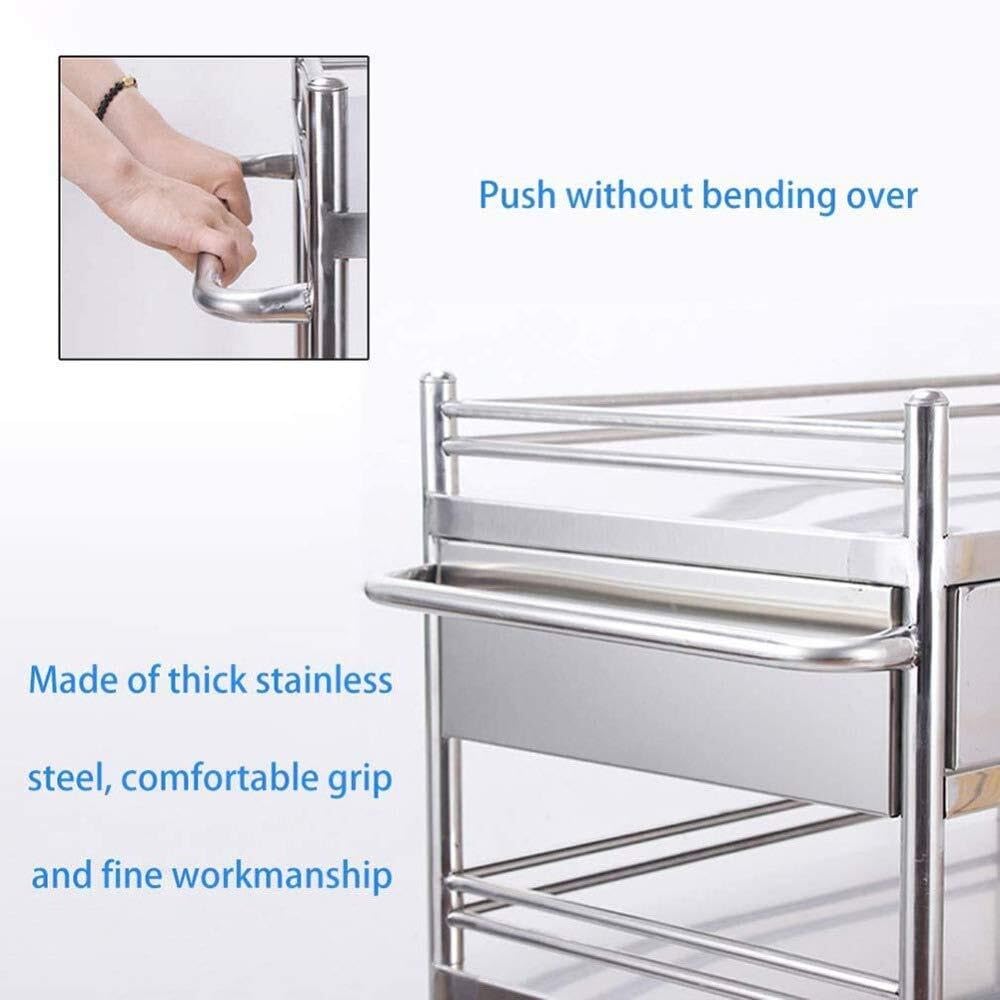 Carrello da portata in acciaio inox con 2 livelli e ruote silenziose, perfetto per cucina, ufficio, bagno e hotel, capacità 80 kg, dimensioni: 60 x 40 x 86 cm