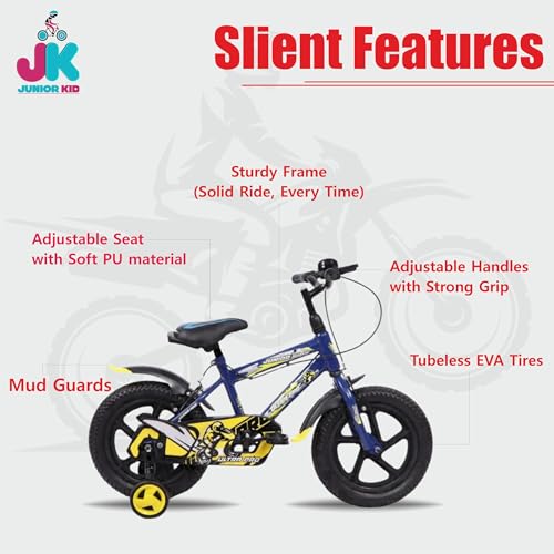 Image of JUNIOR KID BMX 14 Inch Kids Cycle with Rigid Suspension Side Wheels Ideal for 2 to 5 Years Boys and Girls Bicycle Navy
